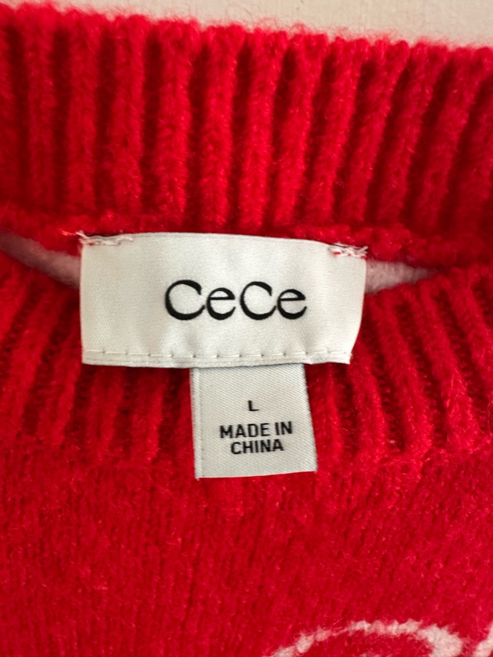 Cece Red SKI Crewneck Sweater - Women's Cozy Winter Pullover Size L - Picture 5 of 9